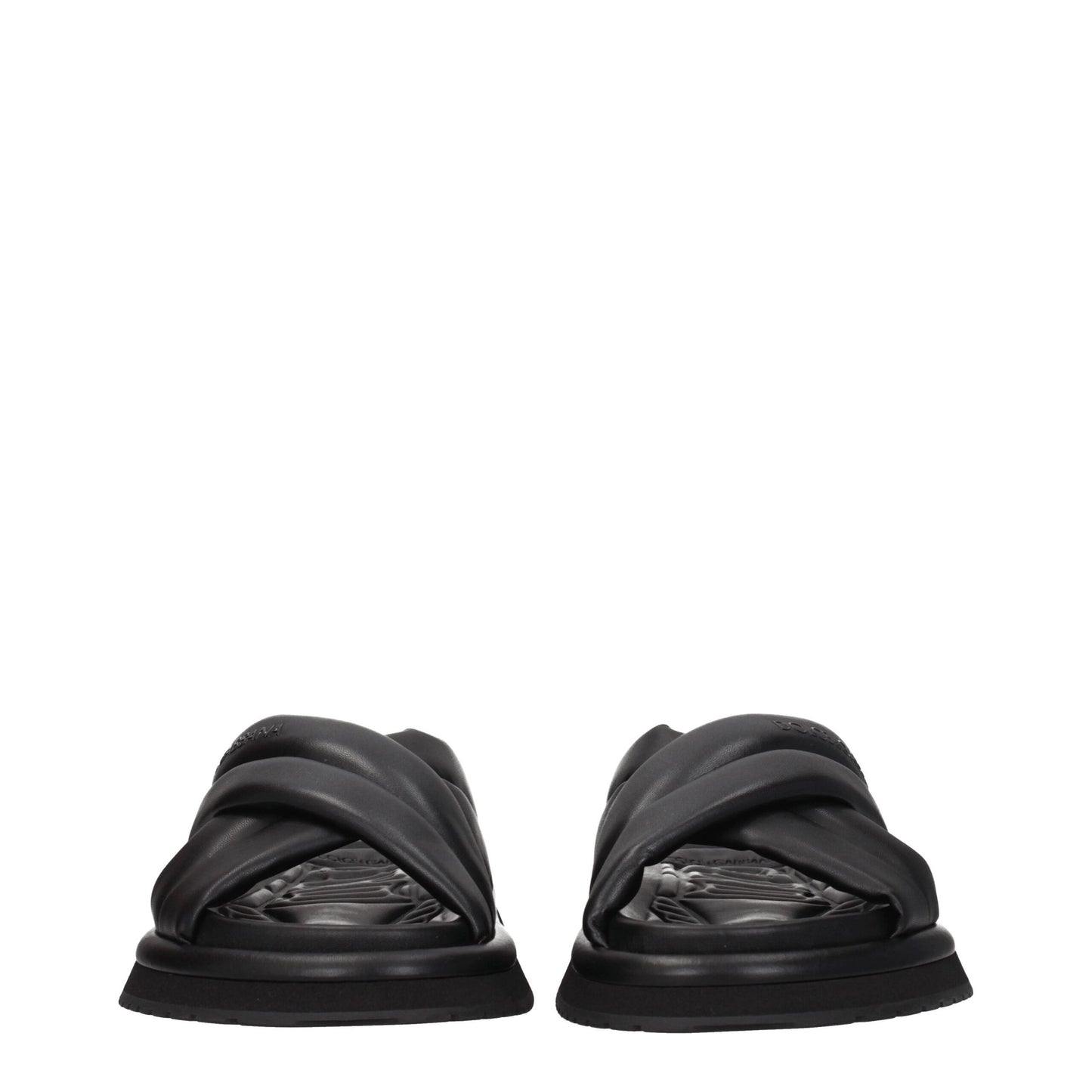 Flat Clogs Slippers by Dolce & Gabbana for men in leather & rubber black presents a effortless silhouette, showcasing the elegant Men's Leather & Rubber Flat Clogs Slippers design with its unique flat and sophisticated open toe style.