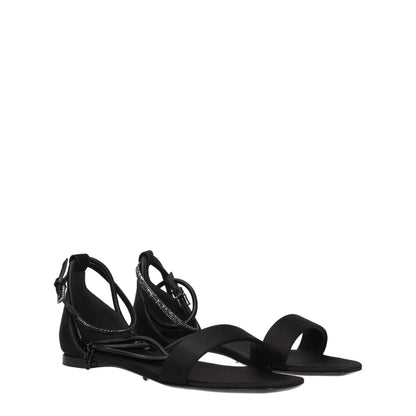 Flat Sandals by Max Mara for women in leather & satin and black presents a captivating silhouette, showcasing the signature style of the Women's Leather & Satin Flat Sandals with a captivating flat and captivating open toe style.