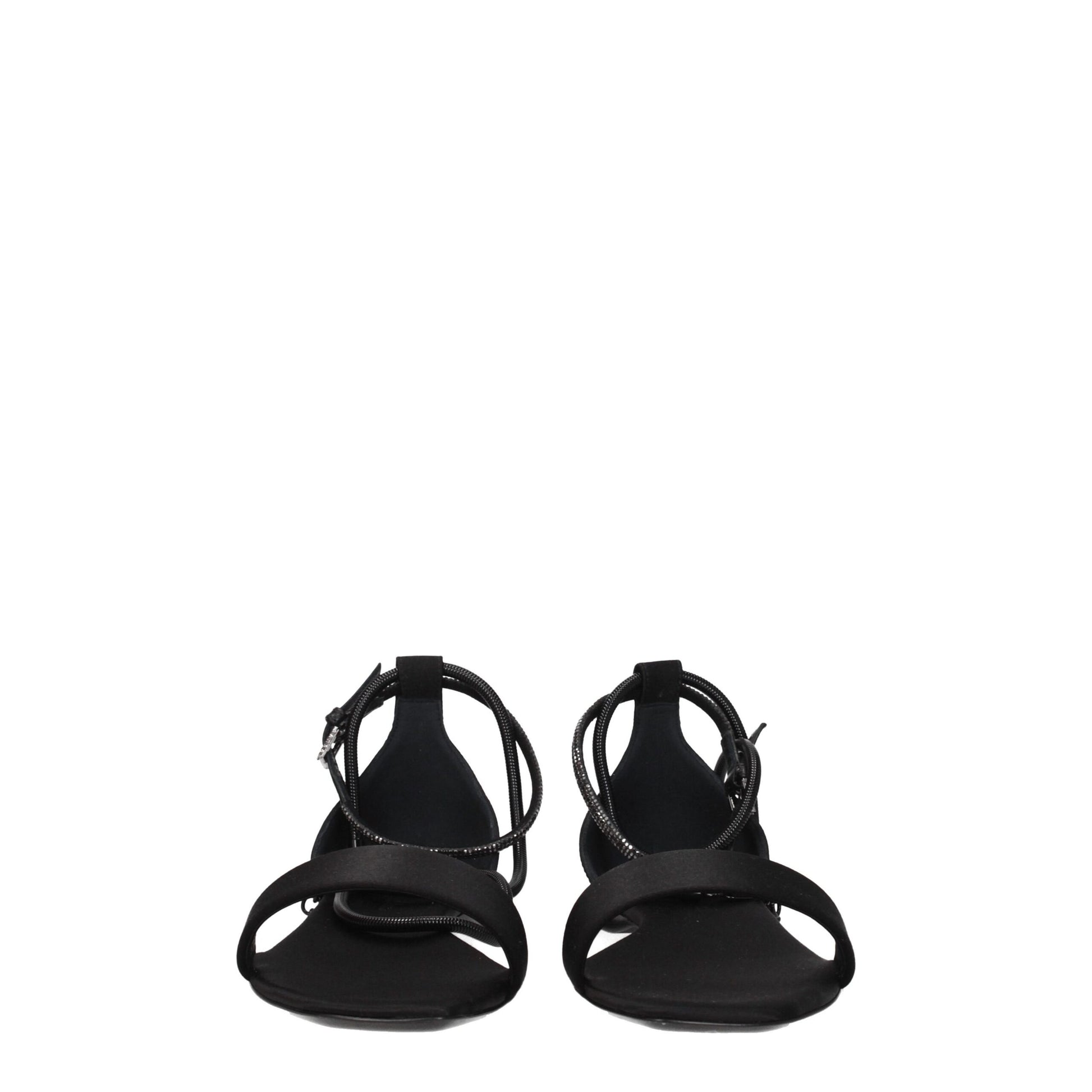 Flat Sandals by Max Mara for women in leather & satin black presents a sculptural silhouette, showcasing the Women's Leather & Satin Flat Sandals design with a sculptural flat and open toe style for a premium look.