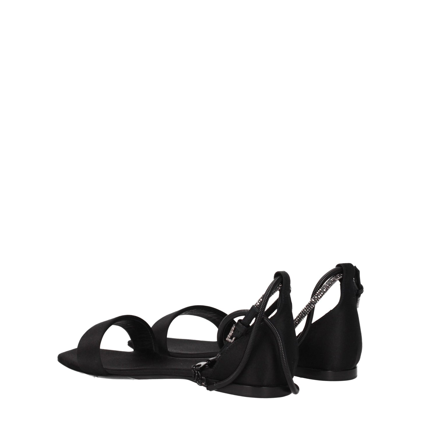 Flat Sandals by Max Mara for women in leather & satin black features an exquisite silhouette, showcasing the exquisite Women's Leather & Satin Flat Sandals with a flat and open toe style.