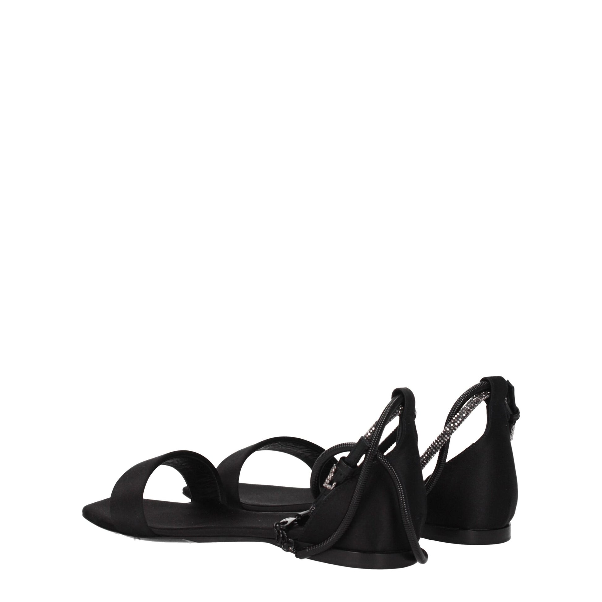 Flat Sandals by Max Mara for women in leather & satin black features an exquisite silhouette, showcasing the exquisite Women's Leather & Satin Flat Sandals with a flat and open toe style.