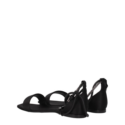 Flat Sandals by Max Mara for women in leather & satin black features an exquisite silhouette, showcasing the exquisite Women's Leather & Satin Flat Sandals with a flat and open toe style.