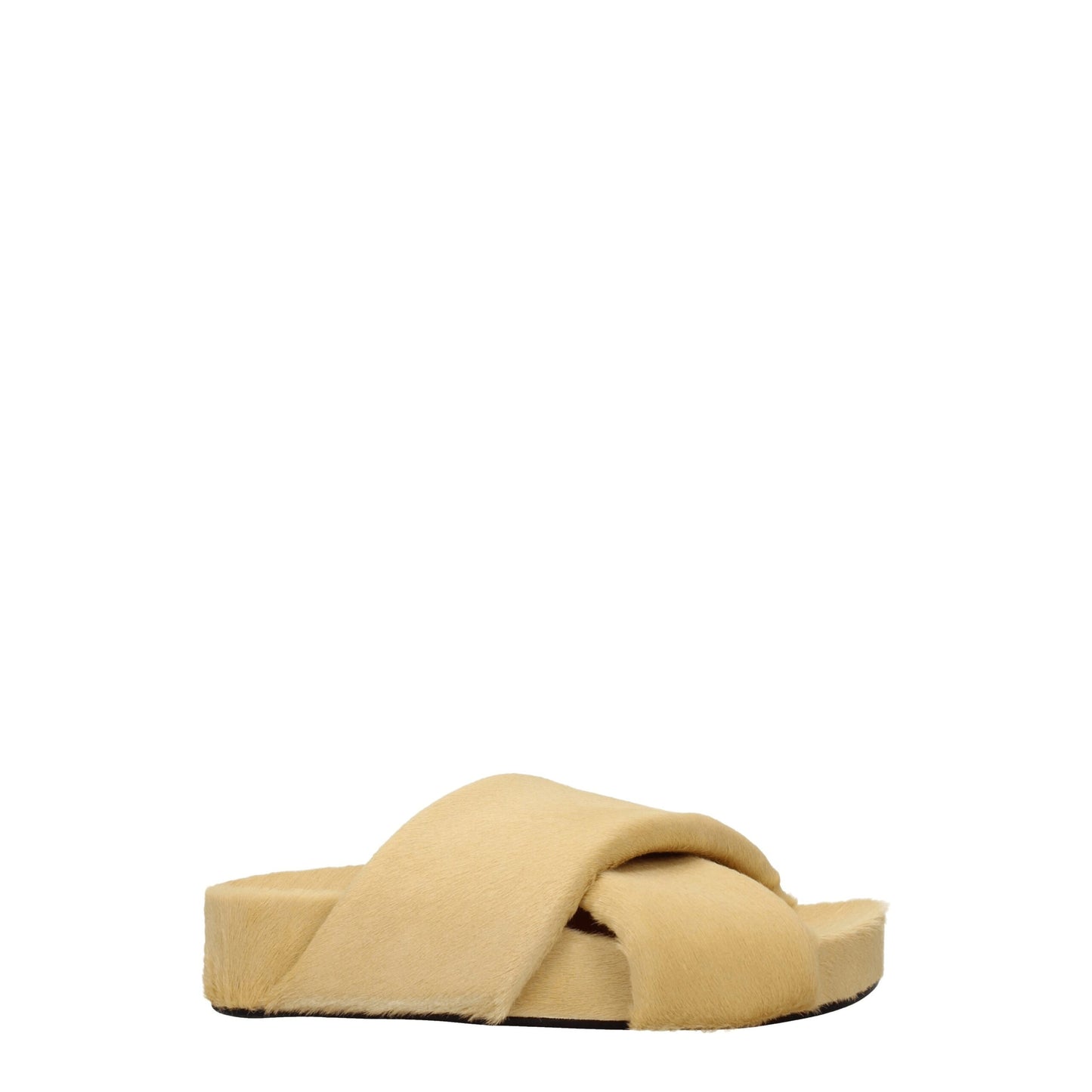 Wedge Clogs Sandals by Jil Sander for women in leather beige & champagne presents a sculptural silhouette, showcasing the Pony Women's Leather Wedge Clogs Sandals design with a sculptural wedge and open toe style for a premium look.