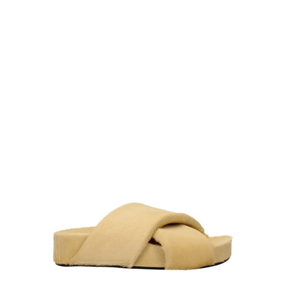 Wedge Clogs Sandals by Jil Sander for women in leather beige & champagne presents a sculptural silhouette, showcasing the Pony Women's Leather Wedge Clogs Sandals design with a sculptural wedge and open toe style for a premium look.