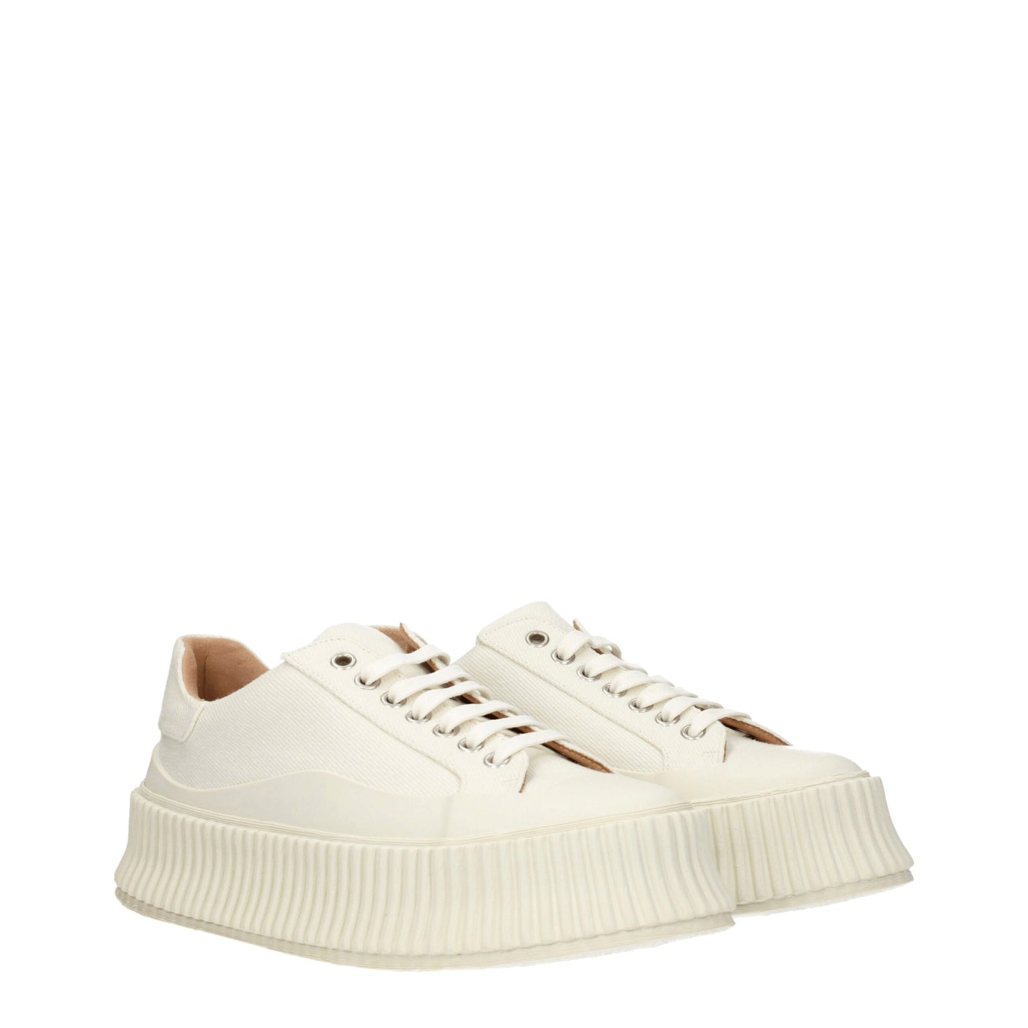 Sneakers by Jil Sander for women in rubber & fabric white presents a sumptuous silhouette, artfully capturing the essence of the Women's Fashion Rubber & Fabric Sneakers with its sumptuous fashion style design.