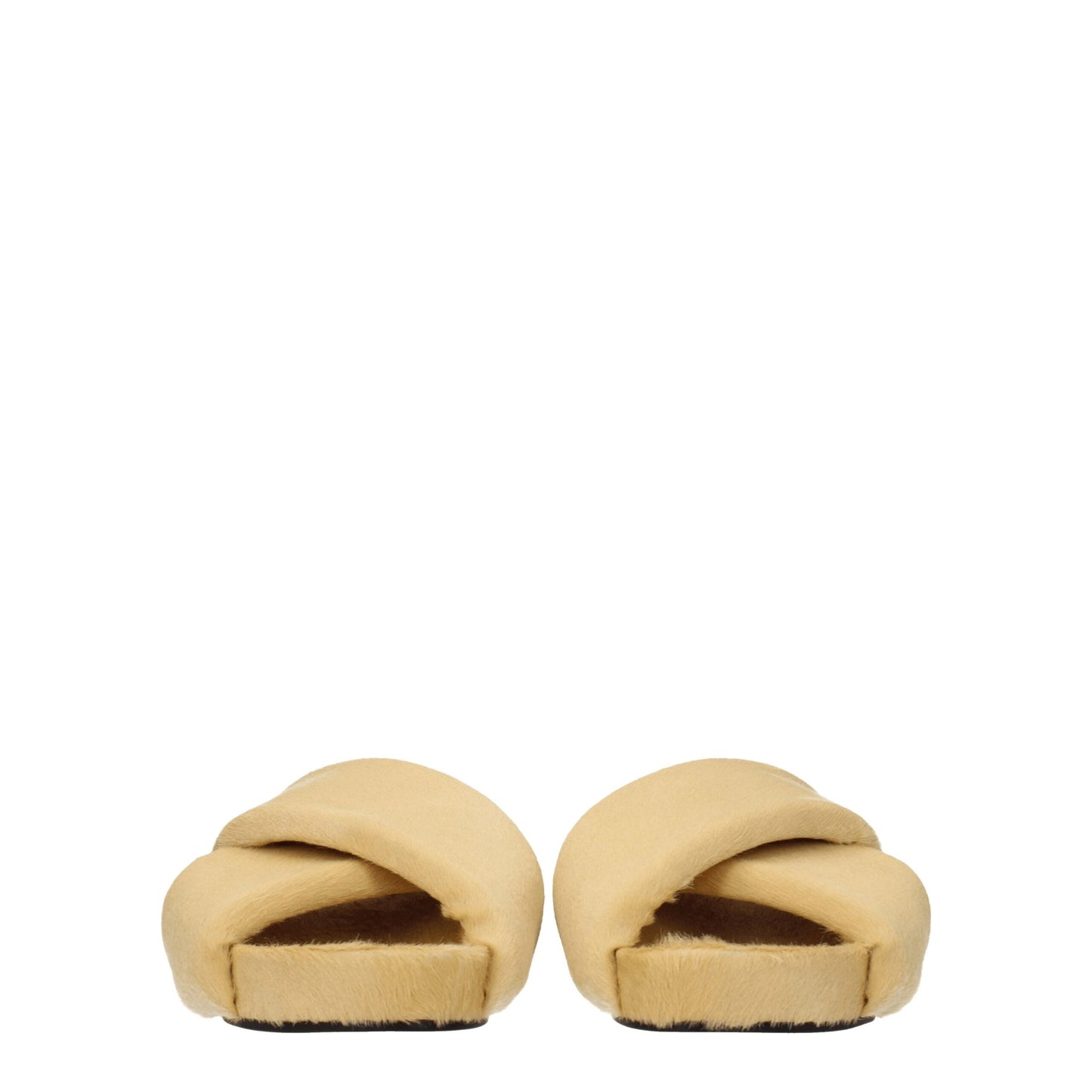 Wedge Clogs Sandals by Jil Sander for women in leather beige & champagne features an exquisite silhouette, showcasing the exquisite Pony Women's Leather Wedge Clogs Sandals with a wedge and open toe style.