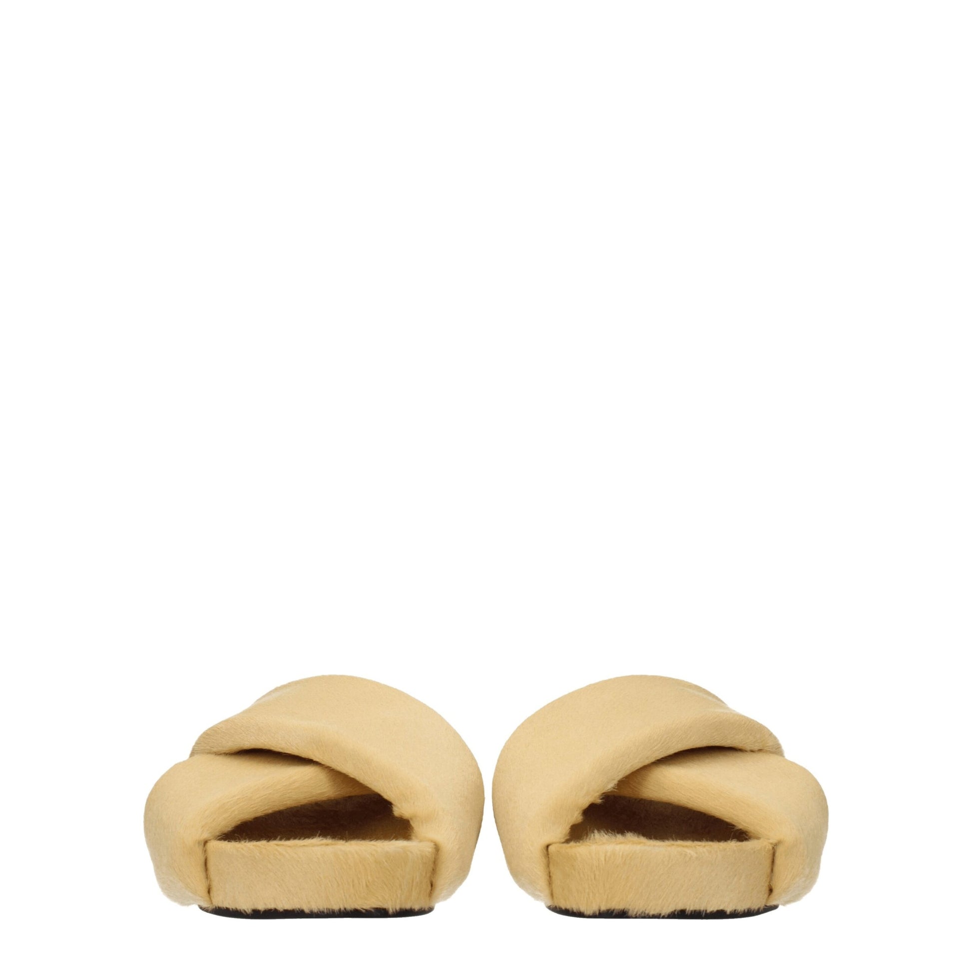 Wedge Clogs Sandals by Jil Sander for women in leather beige & champagne features an exquisite silhouette, showcasing the exquisite Pony Women's Leather Wedge Clogs Sandals with a wedge and open toe style.