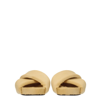 Wedge Clogs Sandals by Jil Sander for women in leather beige & champagne features an exquisite silhouette, showcasing the exquisite Pony Women's Leather Wedge Clogs Sandals with a wedge and open toe style.