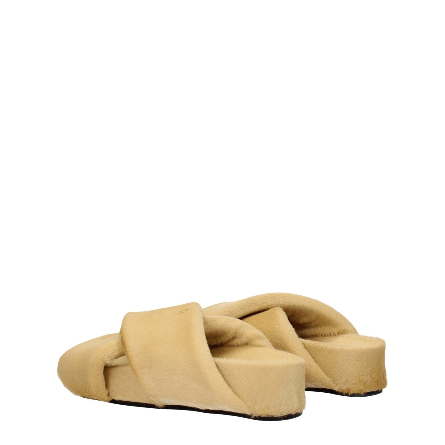 Wedge Clogs Sandals by Jil Sander for women in leather beige & champagne features an architectural design from the Pony Women's Leather Wedge Clogs Sandals collection, defined by a architectural wedge and open toe style for a architectural finish.