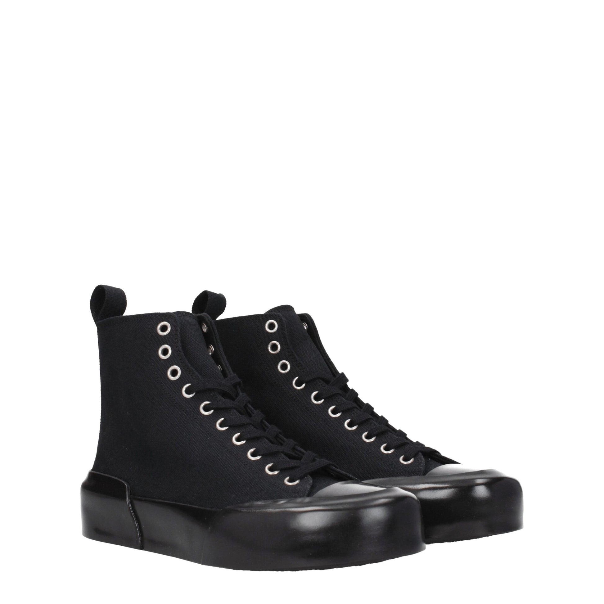 Sneakers by Jil Sander for women in rubber & fabric black features a chic design, perfectly showcasing the chic high-top style of this Women's High Top Rubber & Fabric Sneakers.