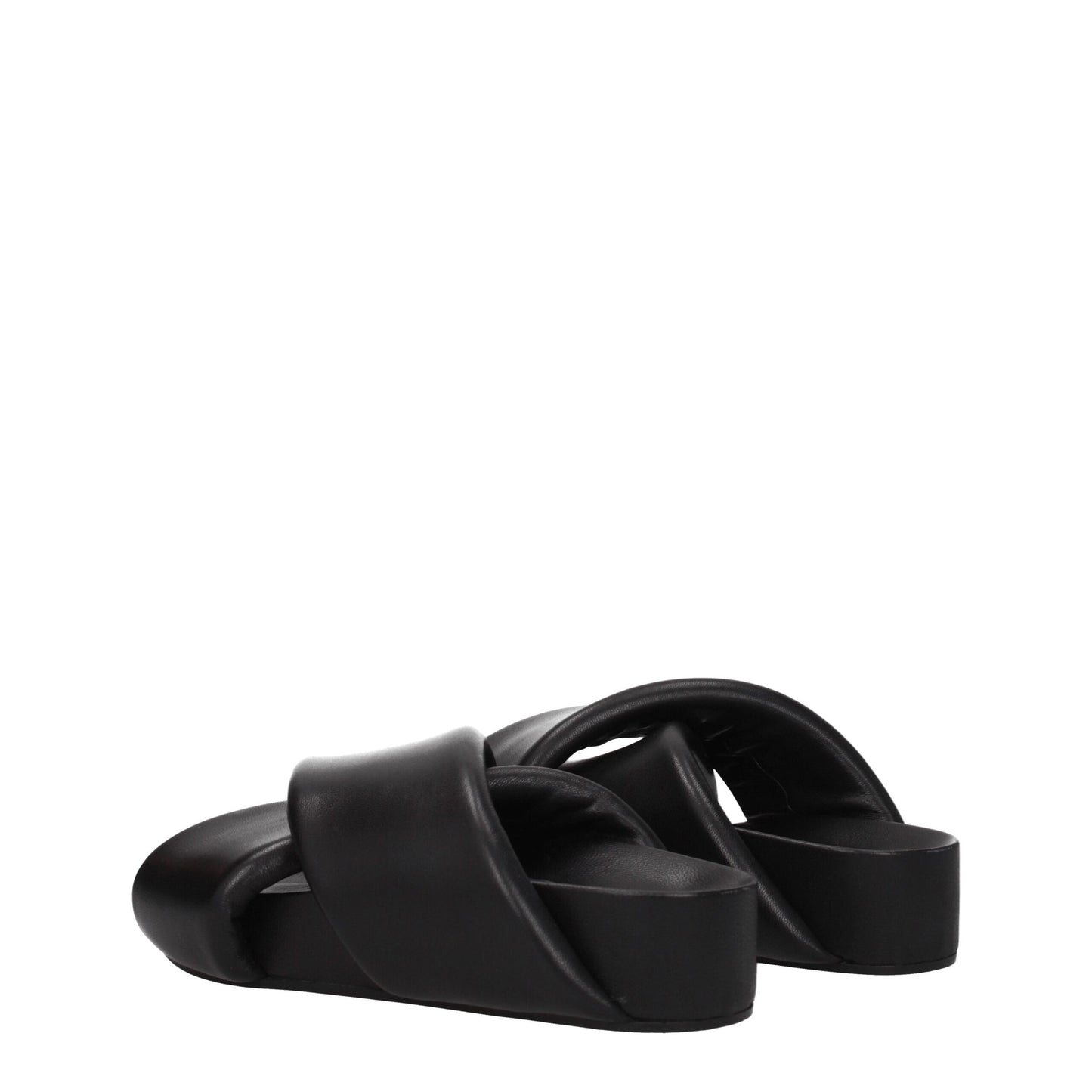 Mid-Heel Clogs Sandals by Jil Sander for women in leather and black presents a captivating silhouette, showcasing the signature style of the Women's Leather Mid-Heel Clogs Sandals with a captivating 4-cm-heel mid-heel and captivating open toe style.