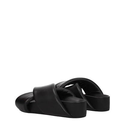 Mid-Heel Clogs Sandals by Jil Sander for women in leather and black presents a captivating silhouette, showcasing the signature style of the Women's Leather Mid-Heel Clogs Sandals with a captivating 4-cm-heel mid-heel and captivating open toe style.
