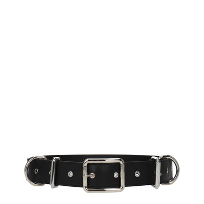 Belt by Moschino for women in leather black & silver features an artisanal finish, elegantly showcasing the signature style and artisanal craftsmanship of the Leather Belt design.