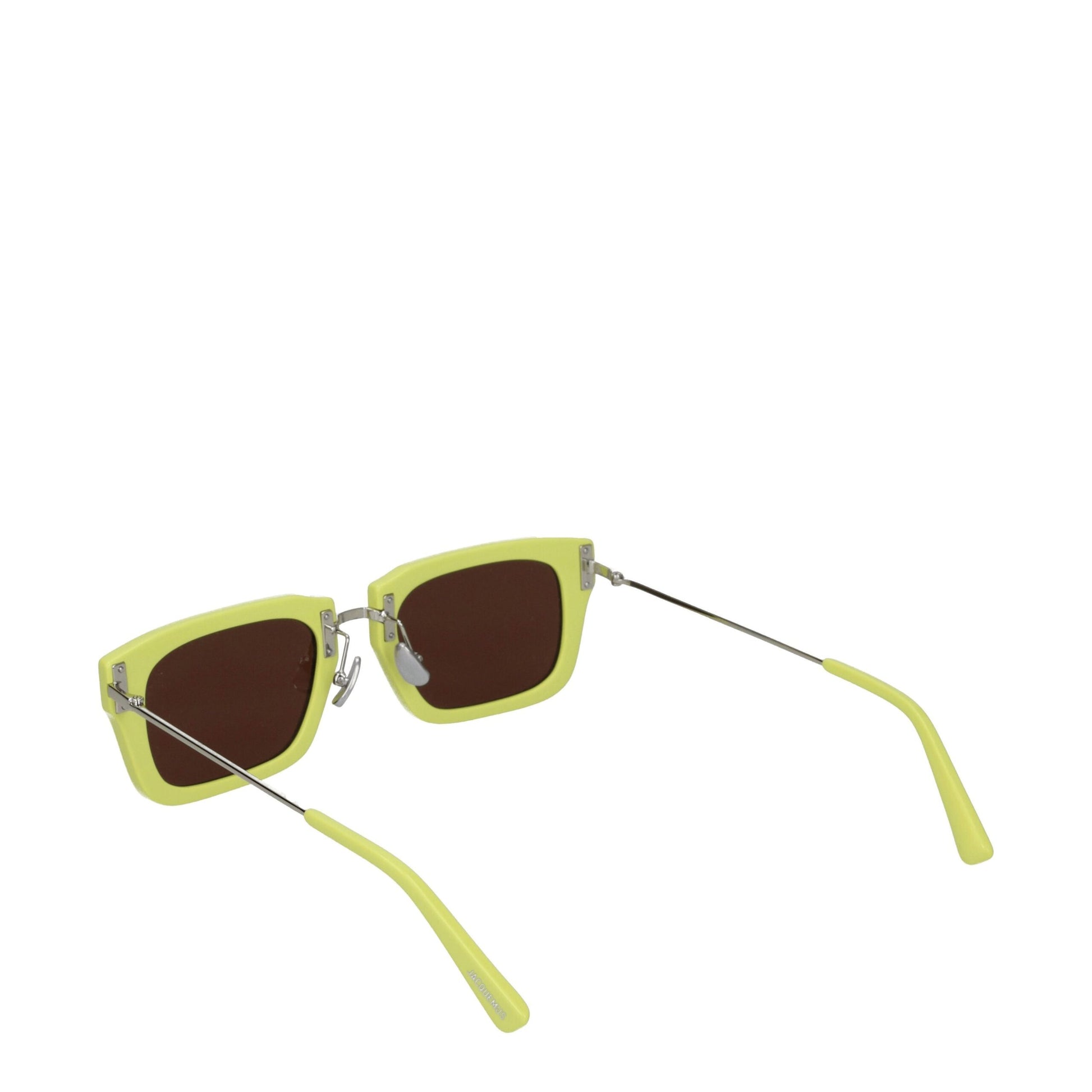 Sunglasses by Jacquemus for women in leather silver & yellow showcases a ethereal silhouette, featuring yellow coloured frame square frame design with for a ethereal finish.