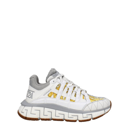 Athletic Sneakers by Versace for women in leather gray, white & print features an timeless silhouette from the Women's Athletic Leather Sneakers collection, showcasing a timeless athletic style for a timeless look.