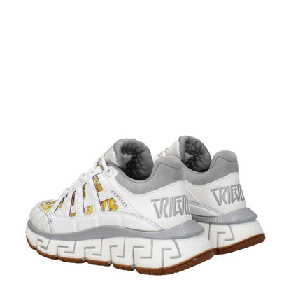 Athletic Sneakers by Versace for women in leather gray, white & print showcases a architectural silhouette, artfully capturing the essence of the Women's Athletic Leather Sneakers with its signature architectural athletic style construction.