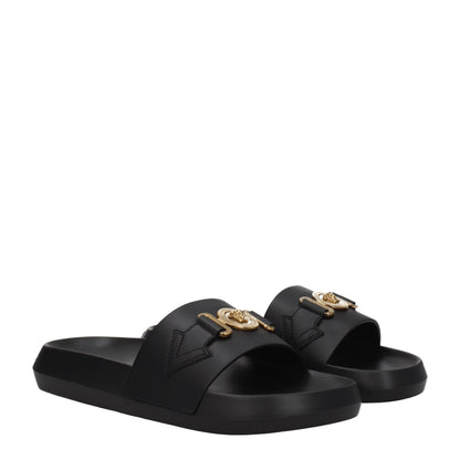 Flat Clogs Sandals by Versace for men in leather & rubber black & gold features an effortlessly chic silhouette from the Men's Leather & Rubber Flat Clogs Sandals collection, showcasing a effortlessly chic flat and elegant open toe style.