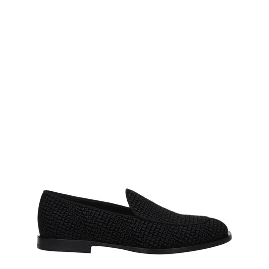 Flat Loafer Slip-On Shoes by Dolce & Gabbana for men in leather & velvet black features an dynamic silhouette from the Men's Leather & Velvet Flat Loafer Slip-On Shoes collection, defined by a dynamic round toe style and flat for a dynamic look.
