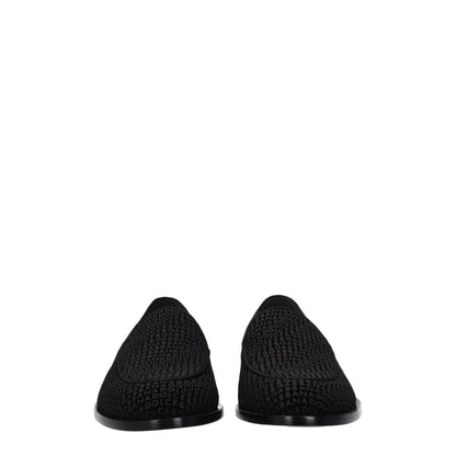 Flat Loafer Slip-On Shoes by Dolce & Gabbana for men in black features an ergonomic silhouette, perfectly showcasing Men's Leather & Velvet Flat Loafer Slip-On Shoes with its distinct flat and elegant round toe style.