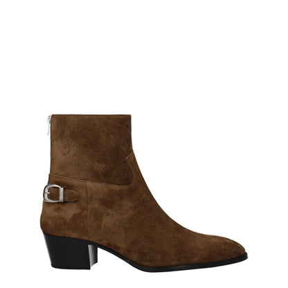 Mid-Heel Ankle Boots by Celine for men in suede leather brown & silver features an high-performance silhouette, showcasing the sophisticated design of the Men's Suede Leather Mid-Heel Ankle Boots with a 5-cm-heel mid-heel and a refined round toe style.