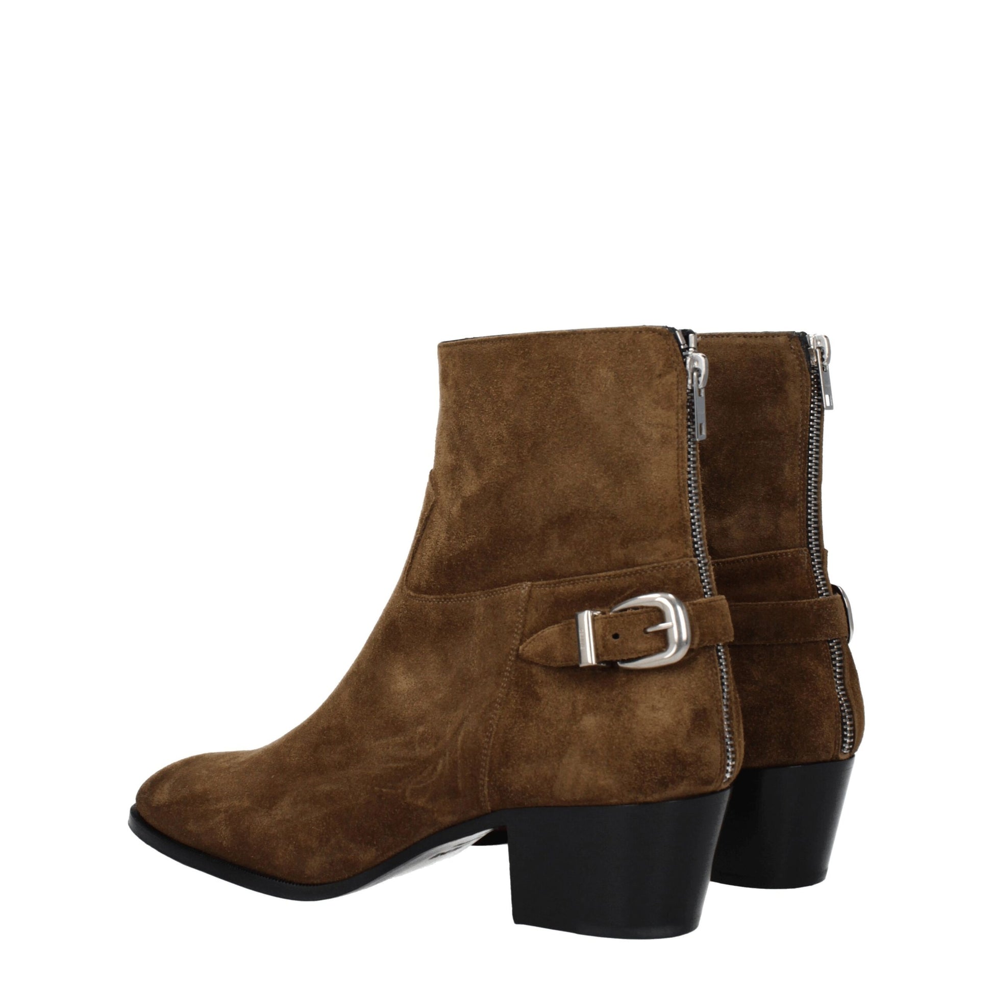Mid-Heel Ankle Boots by Celine for men in suede leather brown & silver showcases a ergonomic silhouette from the Men's Suede Leather Mid-Heel Ankle Boots collection, featuring a ergonomic 5-cm-heel mid-heel and a ergonomic round toe style.