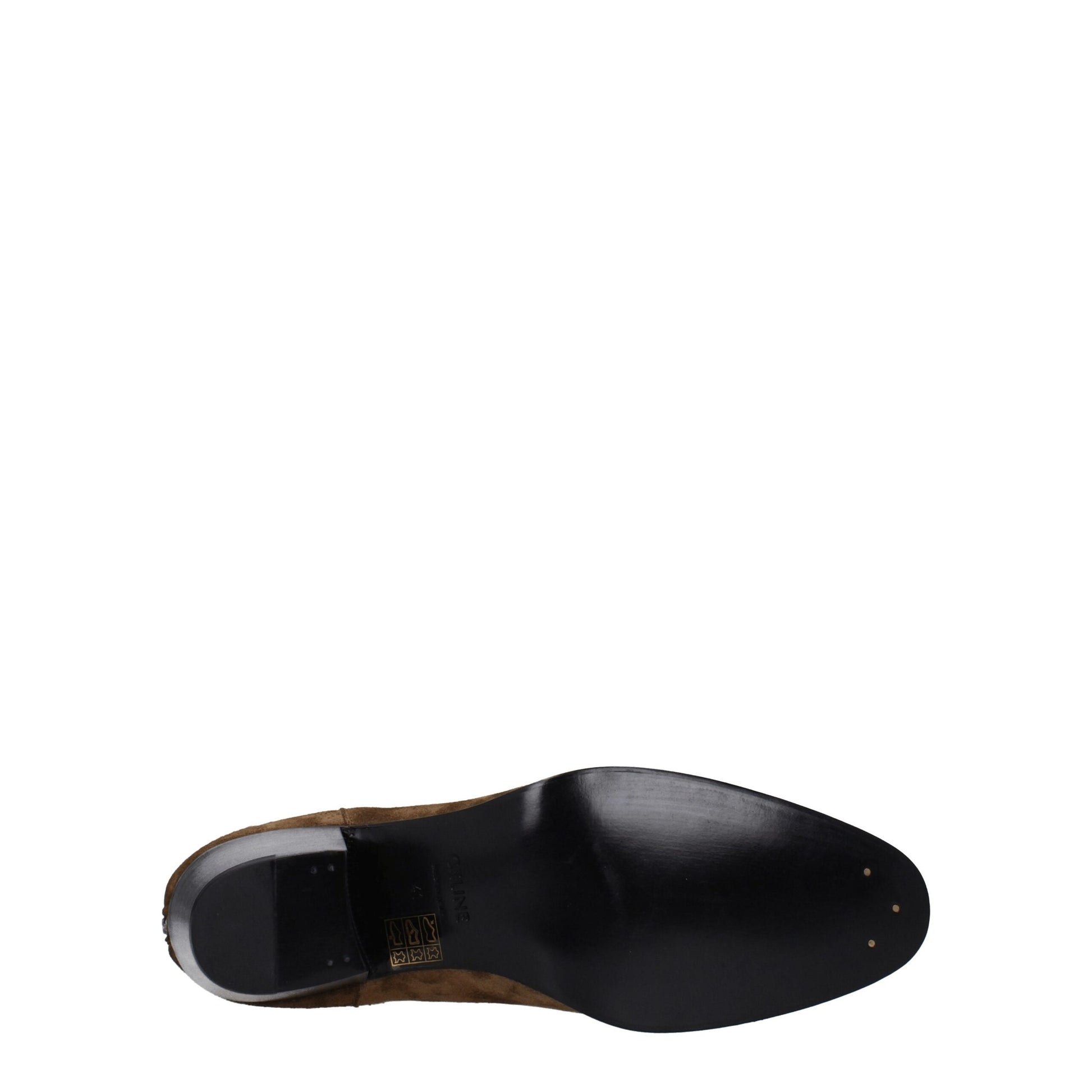 Mid-Heel Ankle Boots by Celine for men in suede leather brown & silver showcases a impeccable silhouette as Men's Suede Leather Mid-Heel Ankle Boots, artfully defined by a impeccable 5-cm-heel mid-heel and a impeccable round toe style.