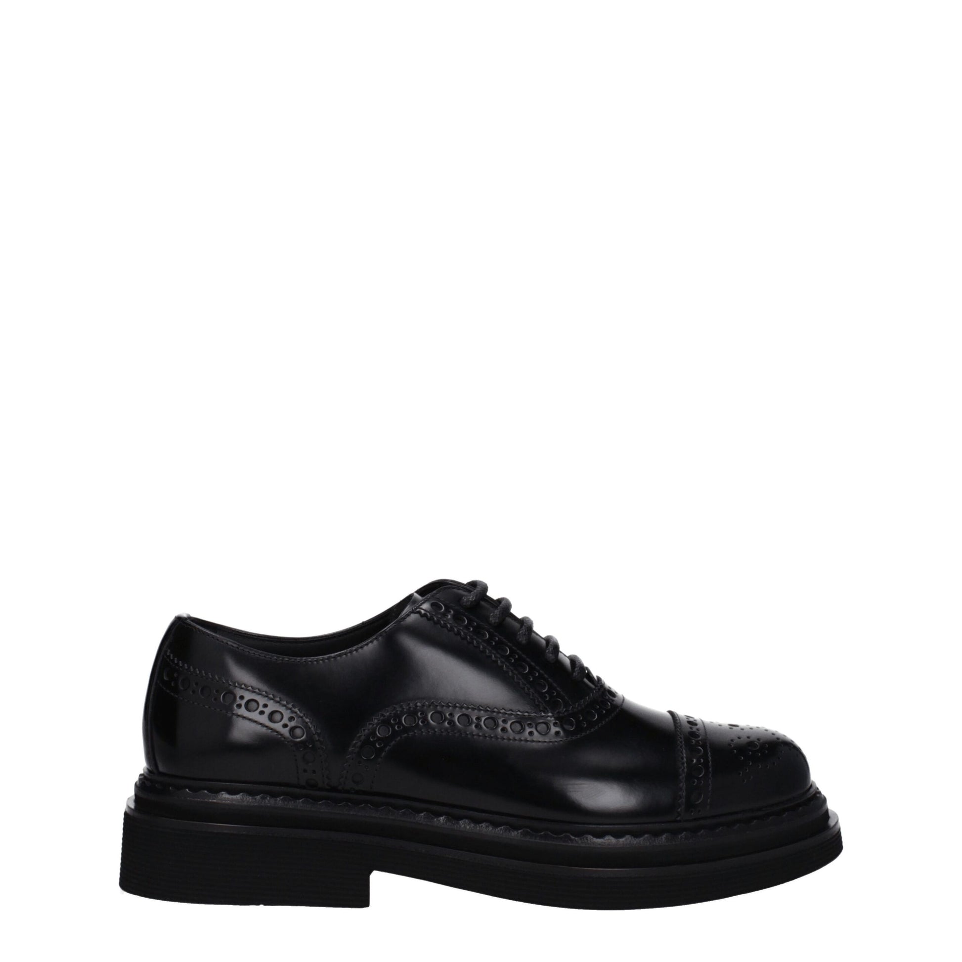 Mid-Heel Derby Lace-Up Shoes by Dolce & Gabbana for men in leather & rubber black showcases a resplendent Men's Leather & Rubber Mid-Heel Derby Lace-Up Shoes aesthetic, defined by its resplendent round toe style and elegant 5-cm-heel mid-heel.