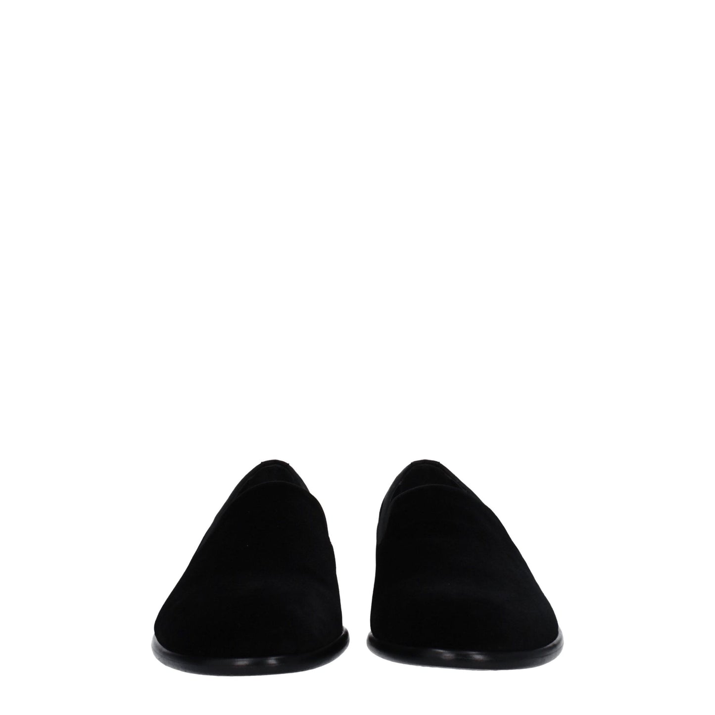 Flat Loafer Shoes by Dolce & Gabbana for men in leather & velvet black features an ergonomic silhouette, perfectly showcasing Men's Leather & Velvet Flat Loafer Shoes with its distinct flat and elegant round toe style.