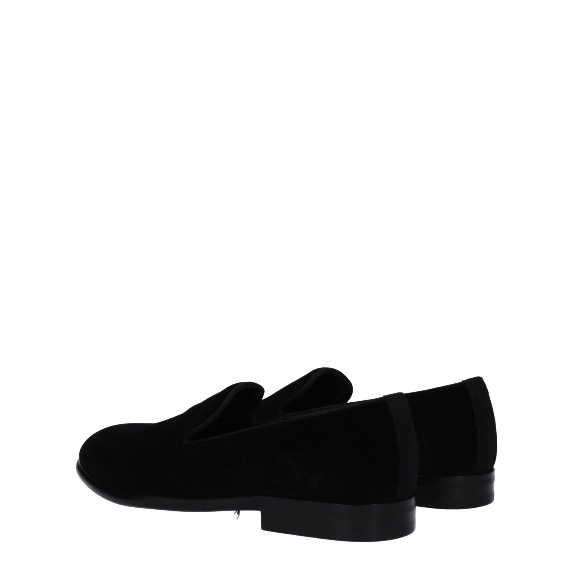 Flat Loafer Shoes by Dolce & Gabbana for men in leather & velvet black showcases a resplendent Men's Leather & Velvet Flat Loafer Shoes aesthetic, defined by its resplendent round toe style and elegant flat.