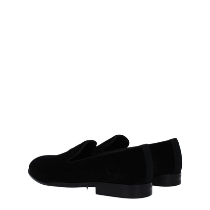 Flat Loafer Shoes by Dolce & Gabbana for men in leather & velvet black showcases a resplendent Men's Leather & Velvet Flat Loafer Shoes aesthetic, defined by its resplendent round toe style and elegant flat.