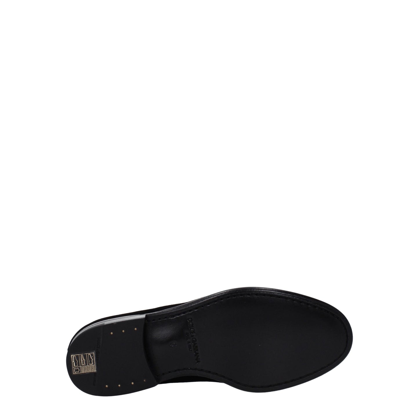 Flat Loafer Shoes by Dolce & Gabbana for men in leather & velvet black features an effortless chic silhouette, showcasing the Men's Leather & Velvet Flat Loafer Shoes design with an effortless chic flat and a round toe style for a effortless chic look.