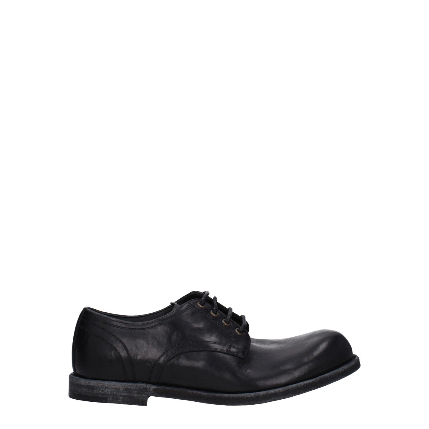 Flat Lace-Up Shoes by Dolce & Gabbana for men in leather black features an effortless chic silhouette, showcasing the Men's Leather Flat Lace-Up Shoes design with an effortless chic flat and a round toe style for a effortless chic look.