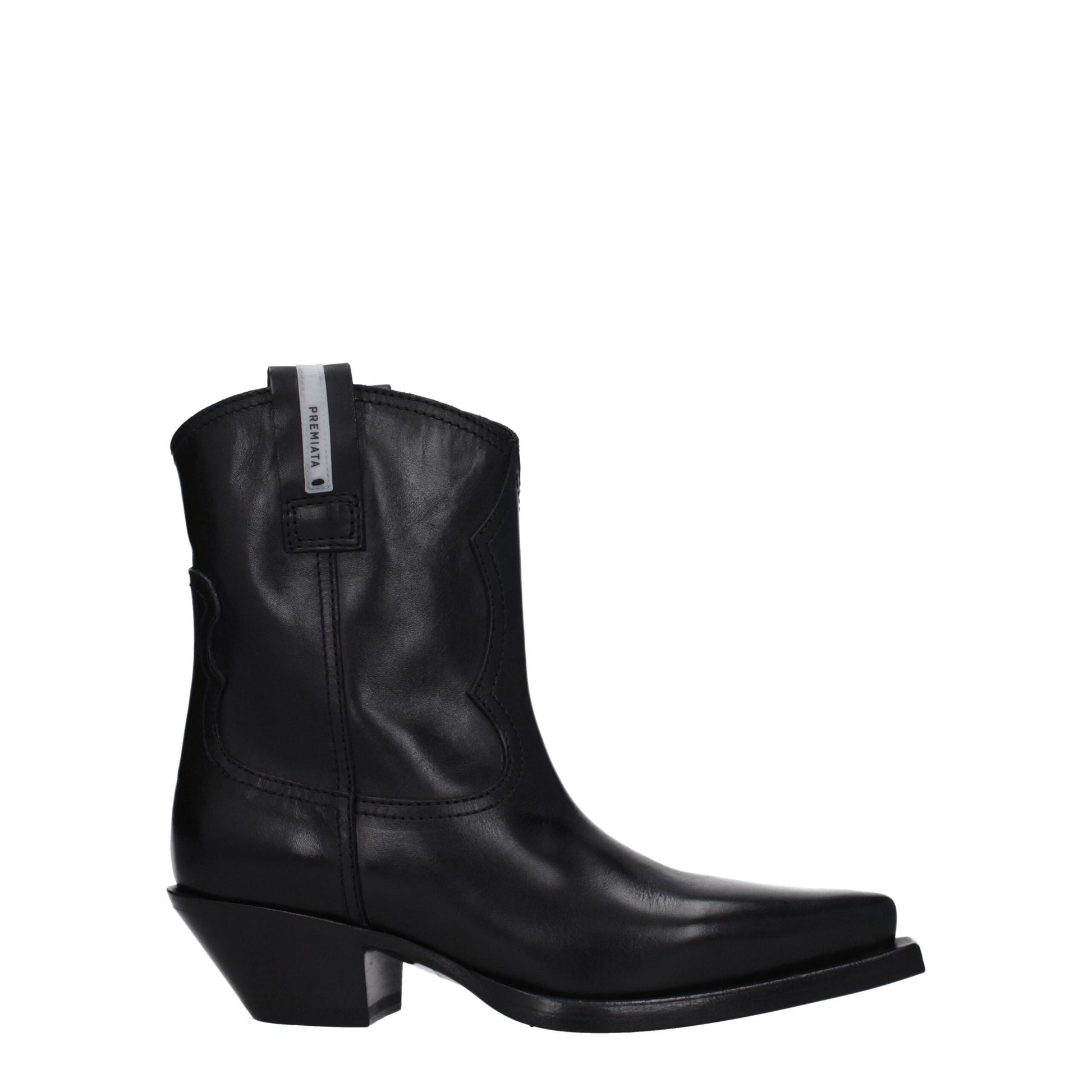 Mid-Heel Ankle Boots by Premiata for women in leather black features an avant-garde Women's Leather Mid-Heel Ankle Boots silhouette, defined by a sophisticated 4-5-cm-heel mid-heel and a avant-garde .