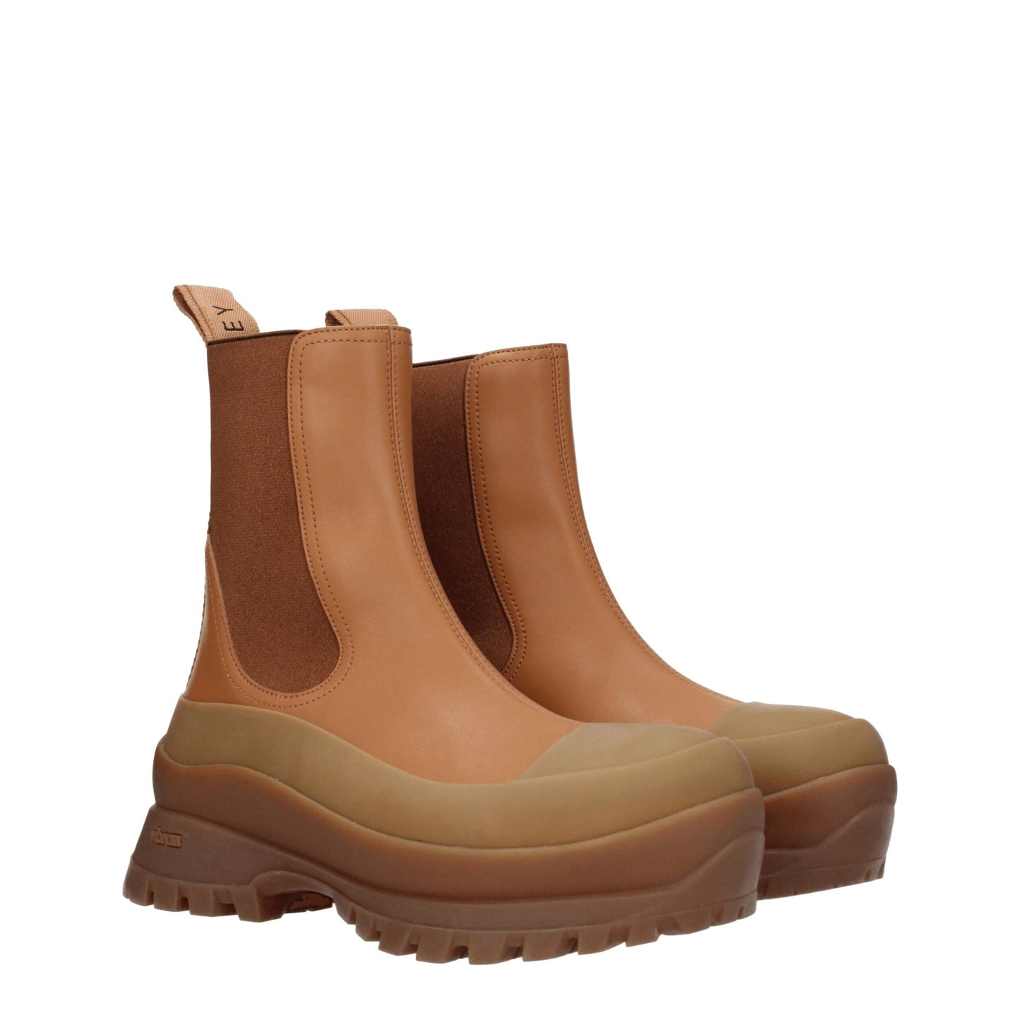 Mid-Heel Ankle Boots by Stella McCartney for women in leather & rubber brown features an avant-garde Women's Leather & Rubber Mid-Heel Ankle Boots silhouette, defined by a sophisticated 5-5-cm-heel mid-heel and a avant-garde round toe style.