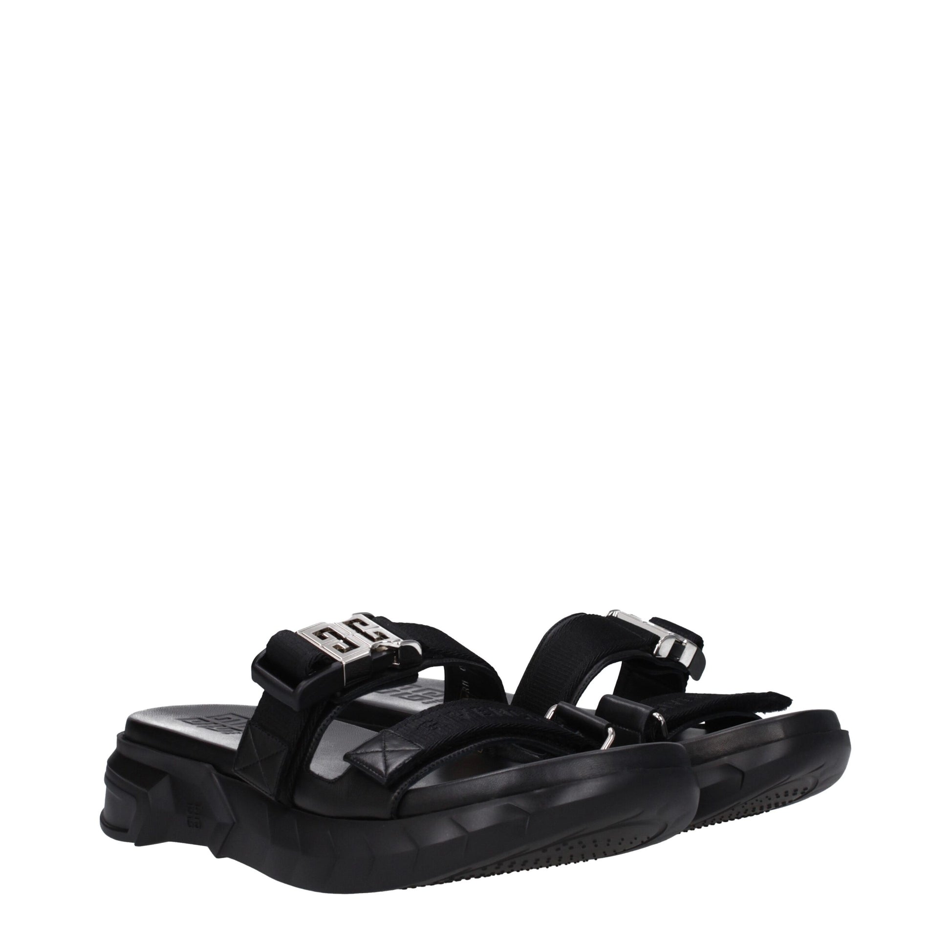 Mid-Heel Clogs Sandals by Givenchy for men in rubber & fabric black & silver features an exquisite silhouette, showcasing the exquisite Men's Rubber & Fabric Mid-Heel Clogs Sandals with a 4-cm-heel mid-heel and open toe style.