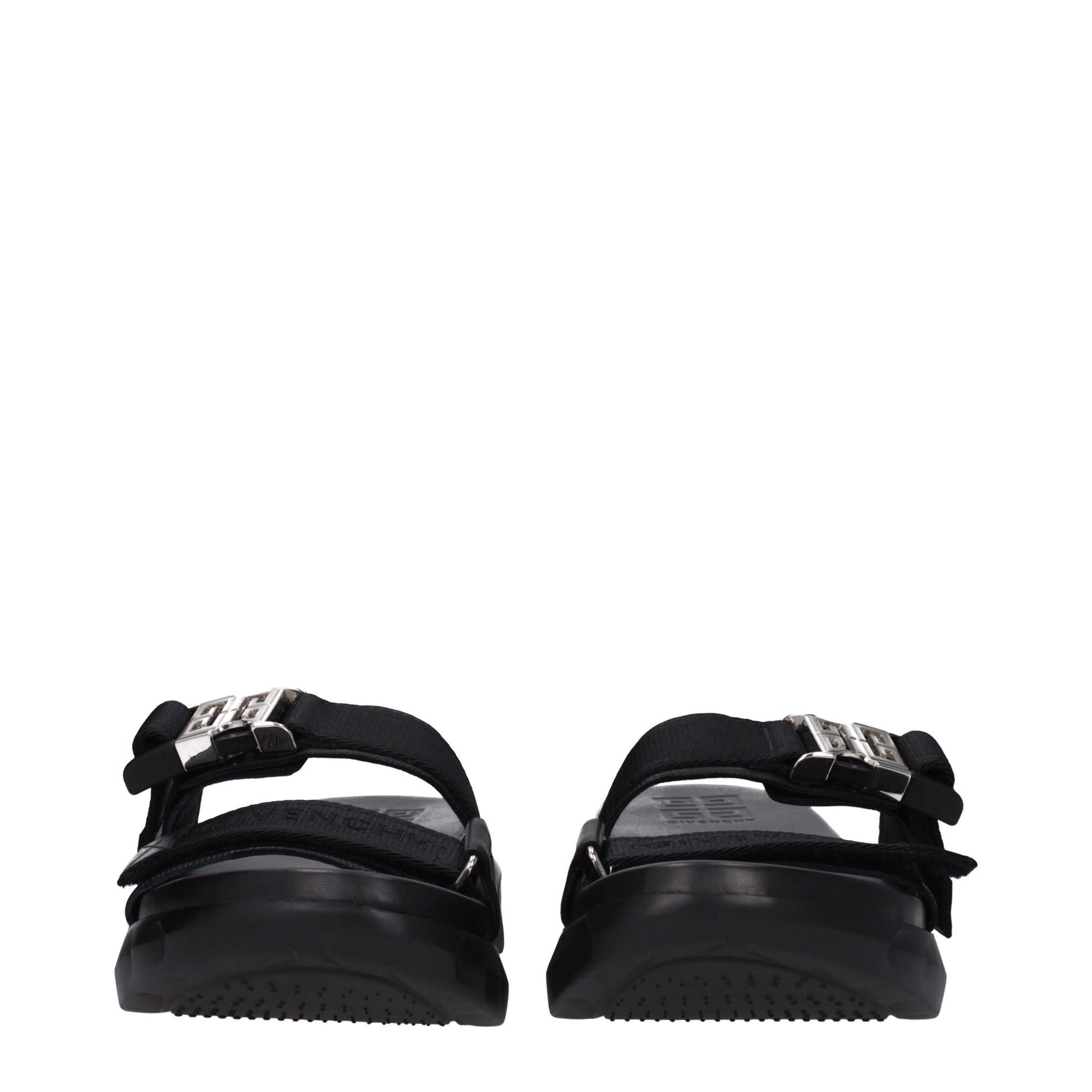 Mid-Heel Clogs Sandals by Givenchy for men in rubber & fabric and black & silver presents a captivating silhouette, showcasing the signature style of the Men's Rubber & Fabric Mid-Heel Clogs Sandals with a captivating 4-cm-heel mid-heel and captivating open toe style.