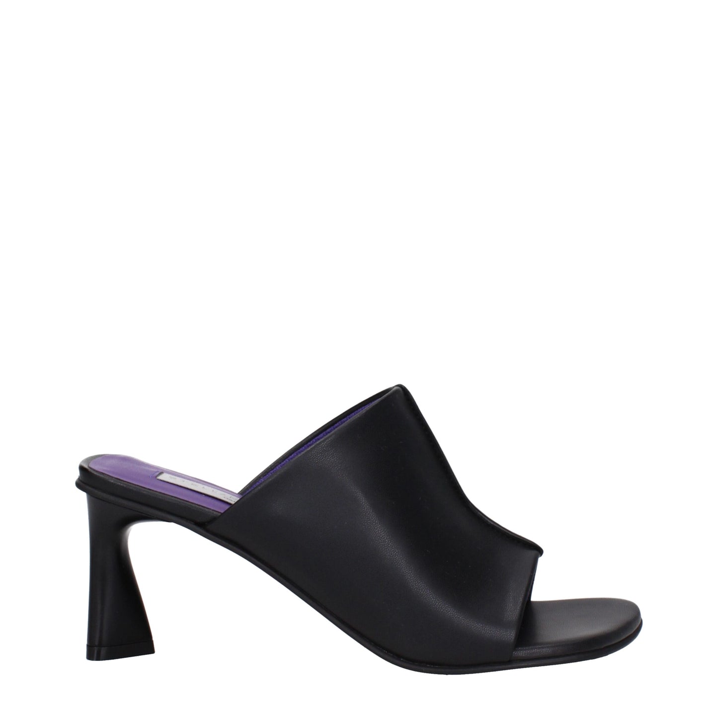 Mid-Heel Sandals by Stella McCartney for women in leather black showcases a sculptural silhouette as Women's Leather Mid-Heel Sandals, defined by a sculptural 7-5-cm-heel mid-heel and sculptural open toe style for a sculptural look.