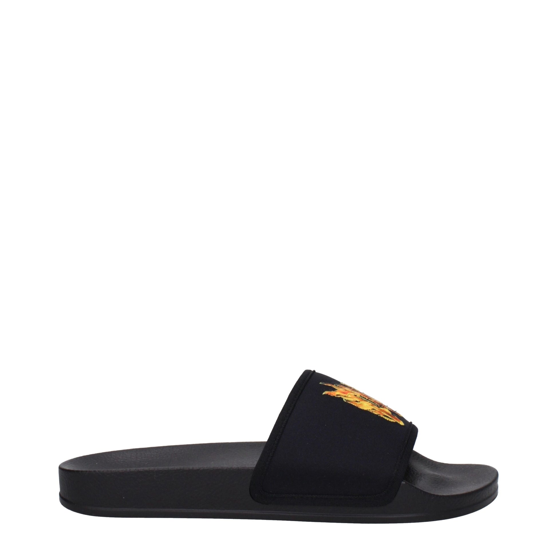 Flat Clogs Sandals by Palm Angels for men in rubber & fabric and black presents a captivating silhouette, showcasing the signature style of the Men's Rubber & Fabric Flat Clogs Sandals with a captivating flat and captivating open toe style.