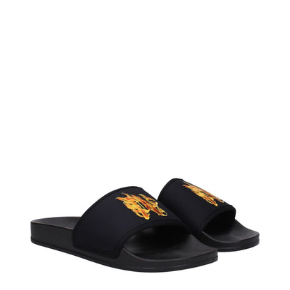 Flat Clogs Sandals by Palm Angels for men in rubber & fabric black presents a sculptural silhouette, showcasing the Men's Rubber & Fabric Flat Clogs Sandals design with a sculptural flat and open toe style for a premium look.