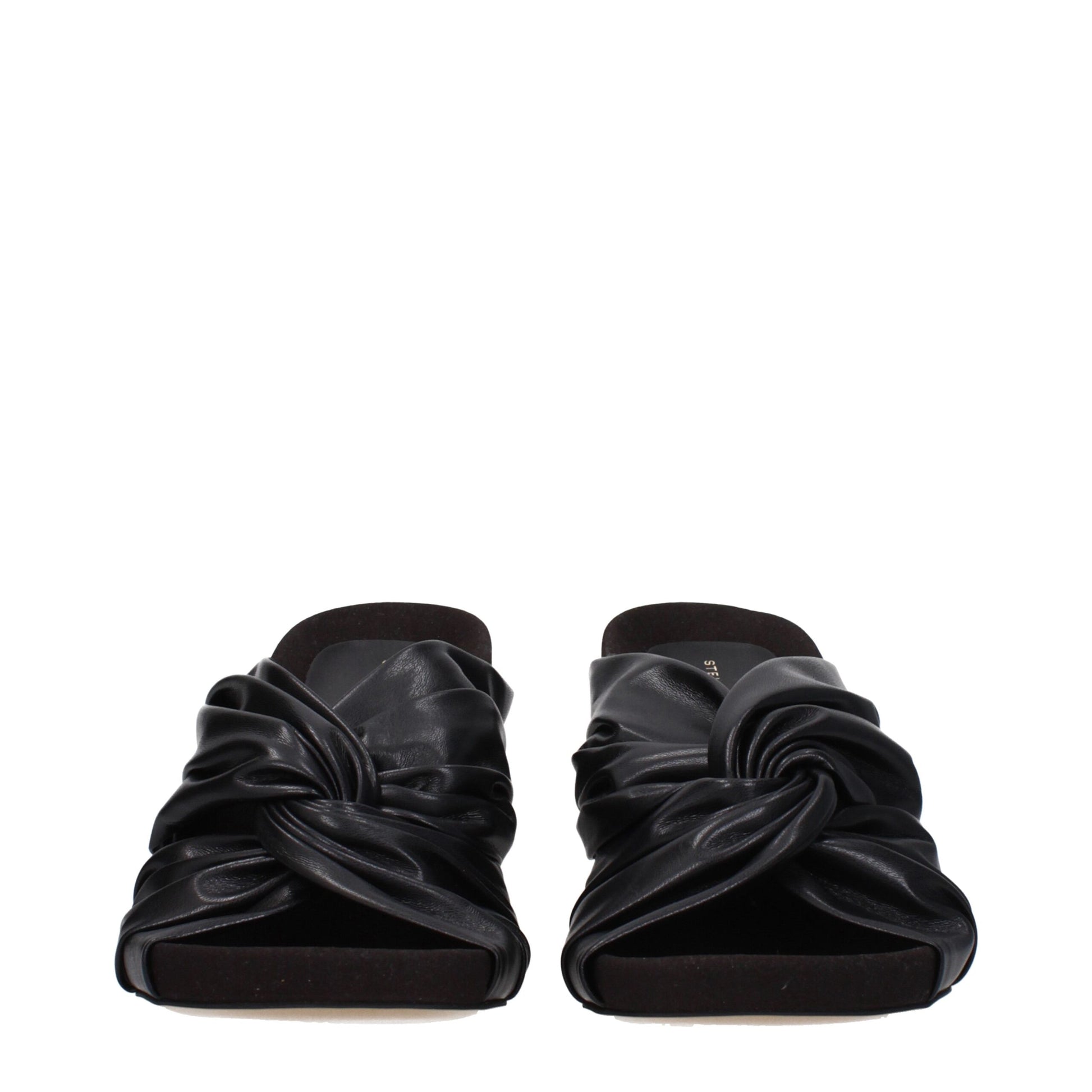 Mid-Heel Sandals by Stella McCartney for women in leather black features an exquisite silhouette, showcasing the exquisite Women's Leather Mid-Heel Sandals with a 7-cm-heel mid-heel and open toe style.
