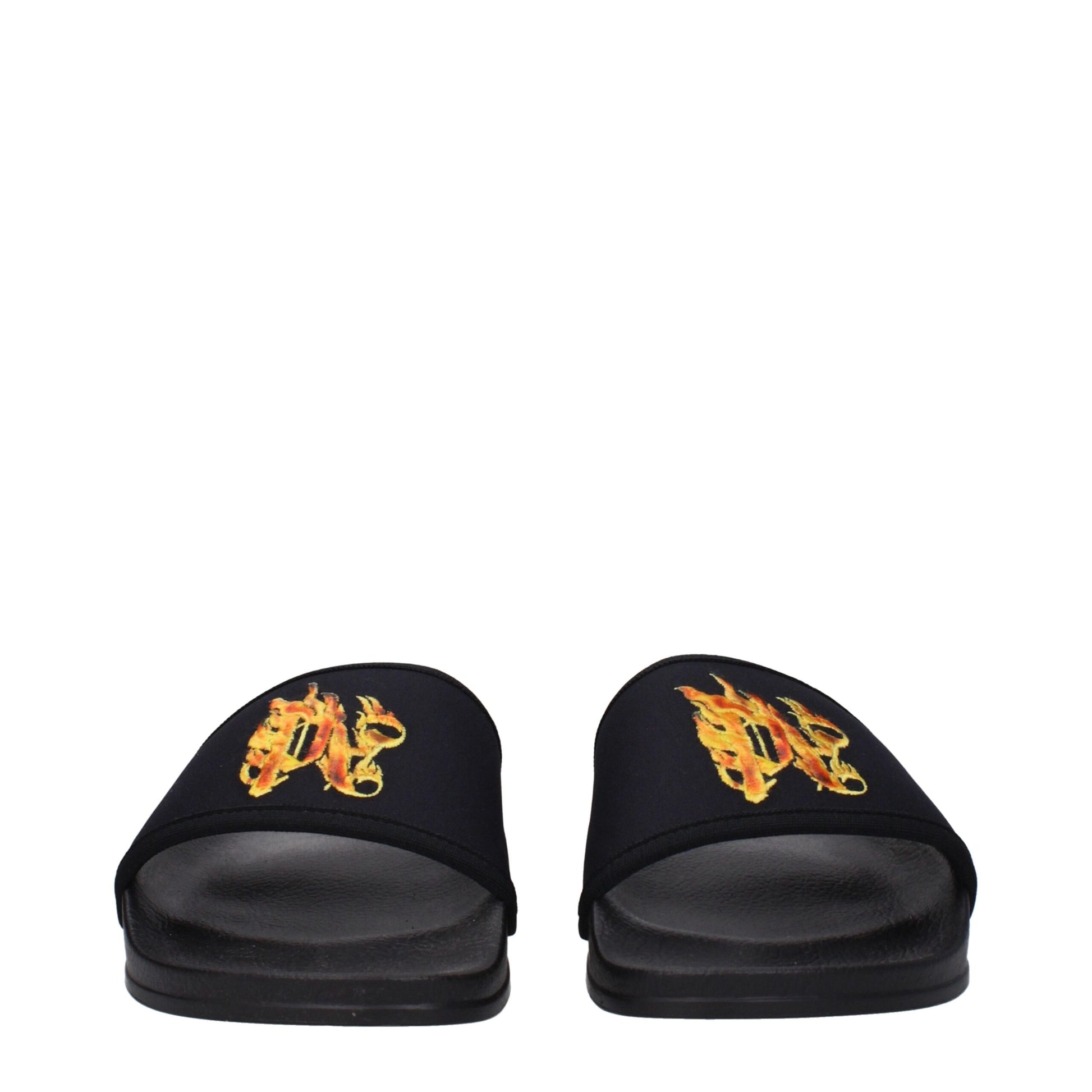 Flat Clogs Sandals by Palm Angels for men in rubber & fabric black features an architectural design from the Men's Rubber & Fabric Flat Clogs Sandals collection, defined by a architectural flat and open toe style for a architectural finish.