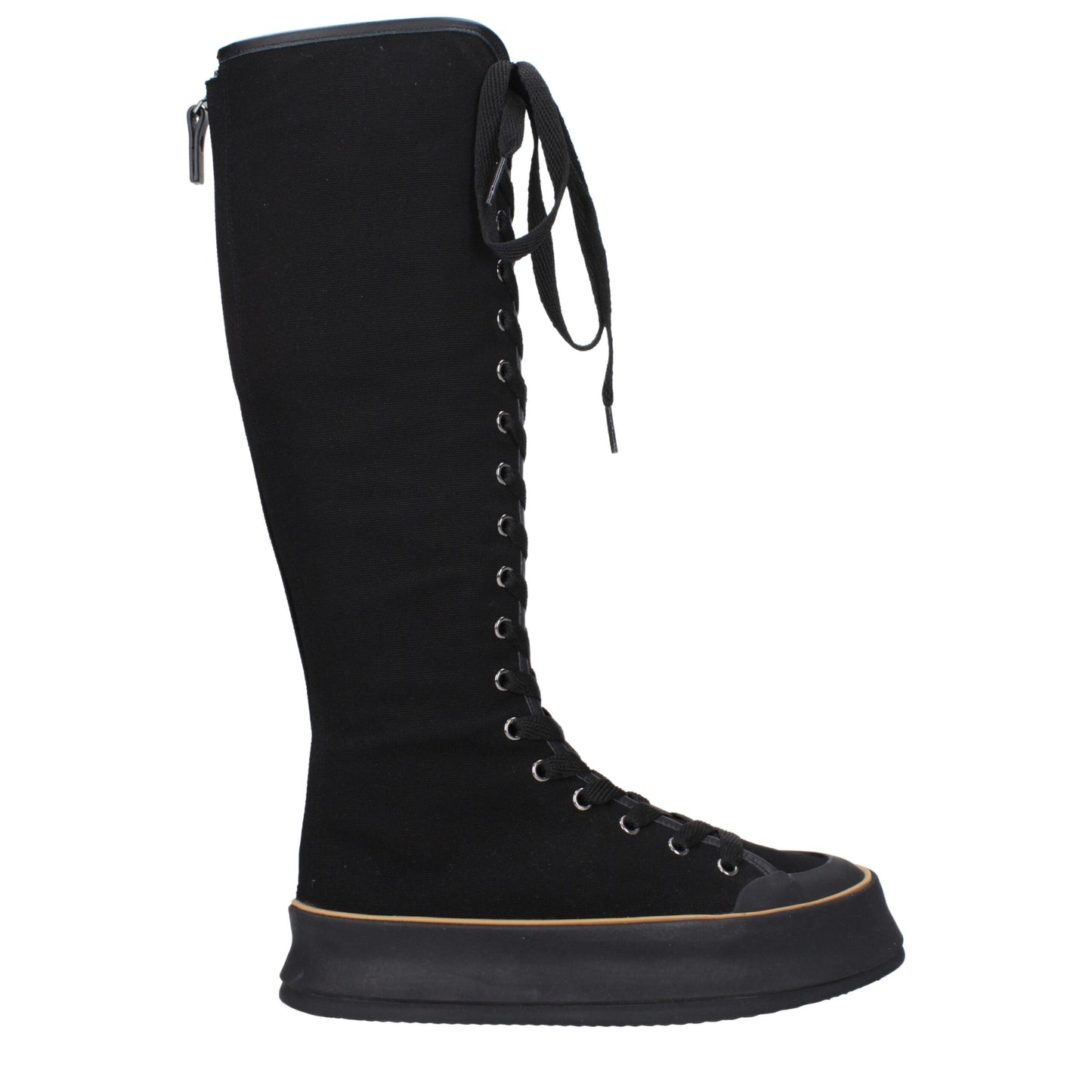 Wedge Lace-Up Boots by Max Mara for women in rubber & fabric black features an avant-garde Women's Rubber & Fabric Wedge Lace-Up Boots silhouette, defined by a sophisticated wedge and a avant-garde round toe style.