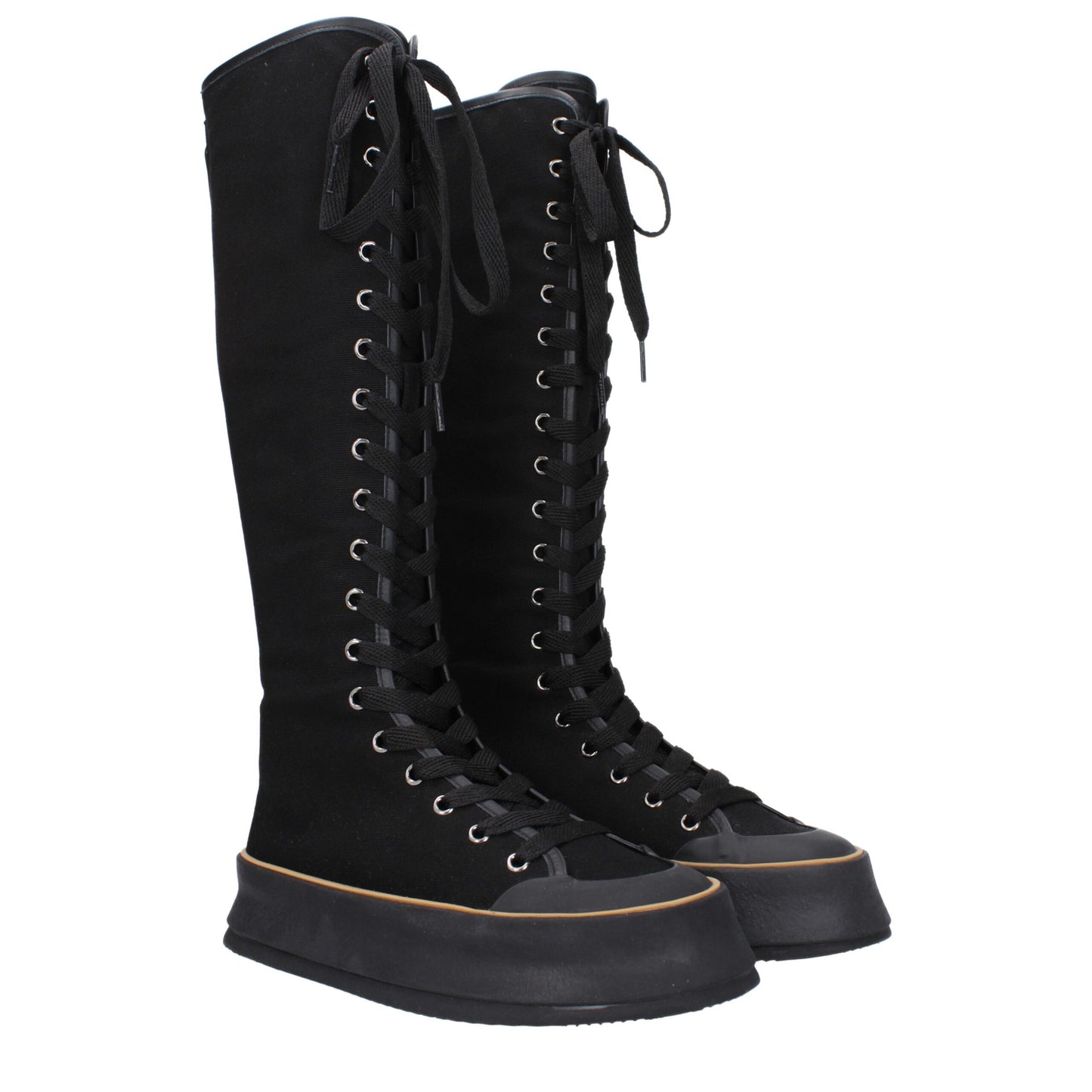 Wedge Lace-Up Boots by Max Mara for women in rubber & fabric black features an dynamic silhouette, showcasing the dynamic Women's Rubber & Fabric Wedge Lace-Up Boots design with its distinctive wedge and elegant round toe style.