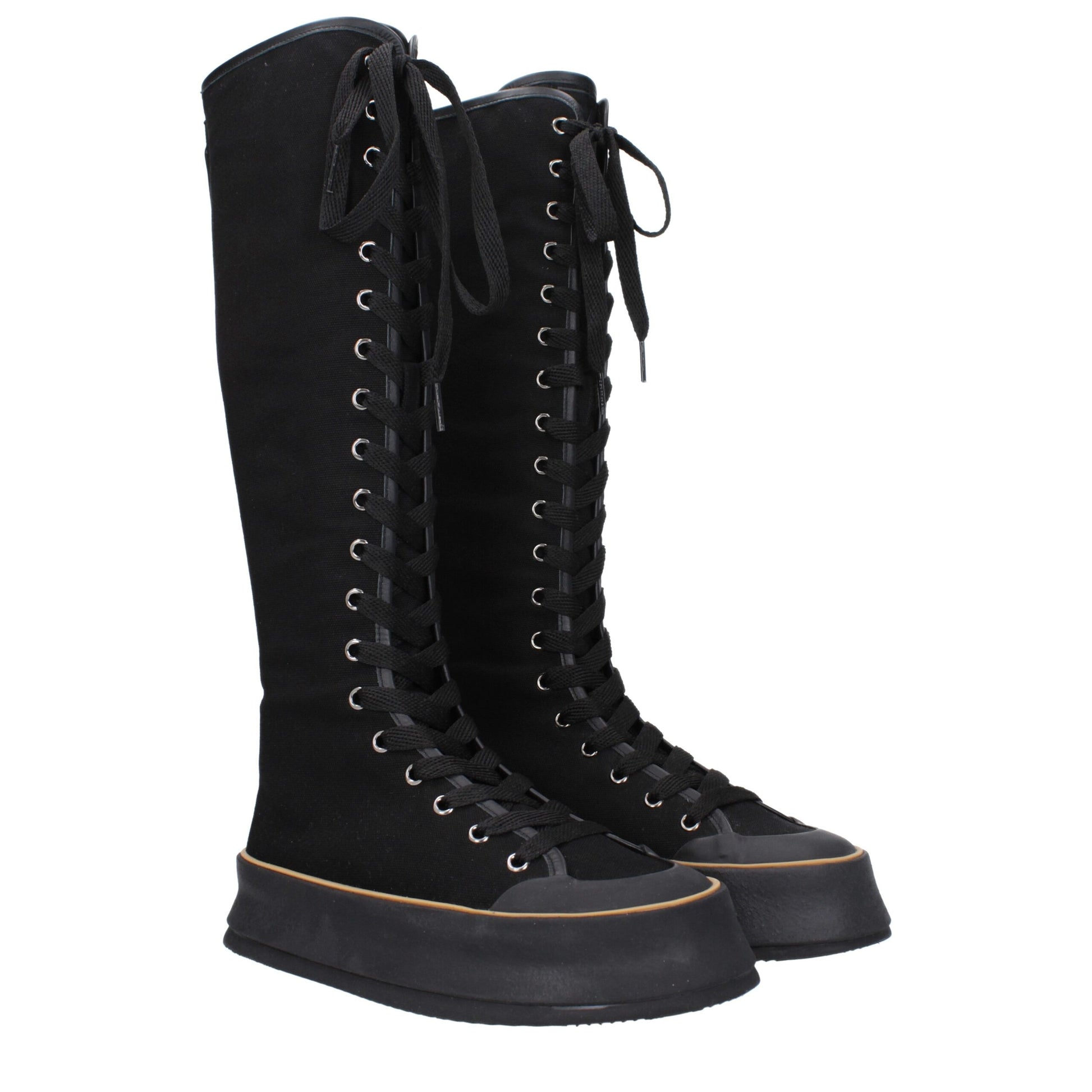 Wedge Lace-Up Boots by Max Mara for women in rubber & fabric black features an dynamic silhouette, showcasing the dynamic Women's Rubber & Fabric Wedge Lace-Up Boots design with its distinctive wedge and elegant round toe style.