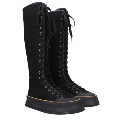 Wedge Lace-Up Boots by Max Mara for women in rubber & fabric black features an dynamic silhouette, showcasing the dynamic Women's Rubber & Fabric Wedge Lace-Up Boots design with its distinctive wedge and elegant round toe style.