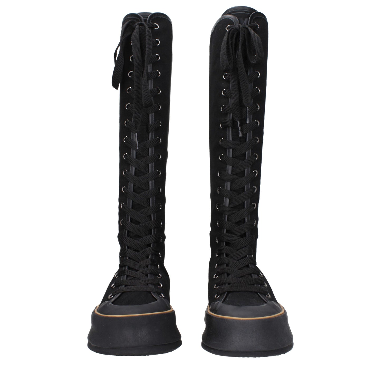 Wedge Lace-Up Boots by Max Mara for women in rubber & fabric black showcases a ergonomic silhouette from the Women's Rubber & Fabric Wedge Lace-Up Boots collection, featuring a ergonomic wedge and a ergonomic round toe style.