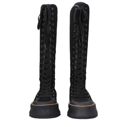 Wedge Lace-Up Boots by Max Mara for women in rubber & fabric black showcases a ergonomic silhouette from the Women's Rubber & Fabric Wedge Lace-Up Boots collection, featuring a ergonomic wedge and a ergonomic round toe style.