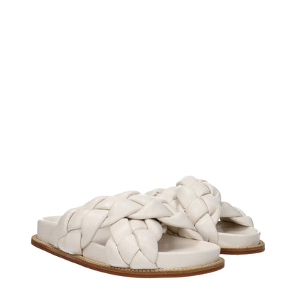 Flat Clogs Sandals by Fabiana Filippi for women in leather & rubber and beige & ivory presents a captivating silhouette, showcasing the signature style of the Women's Leather & Rubber Flat Clogs Sandals with a captivating flat and captivating open toe style.