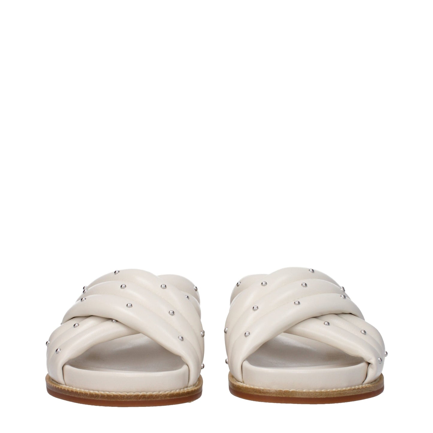 Flat Clogs Sandals by Fabiana Filippi for women in leather & rubber beige & ivory features an statuesque Women's Leather & Rubber Flat Clogs Sandals silhouette with a refined flat and elegant open toe style.