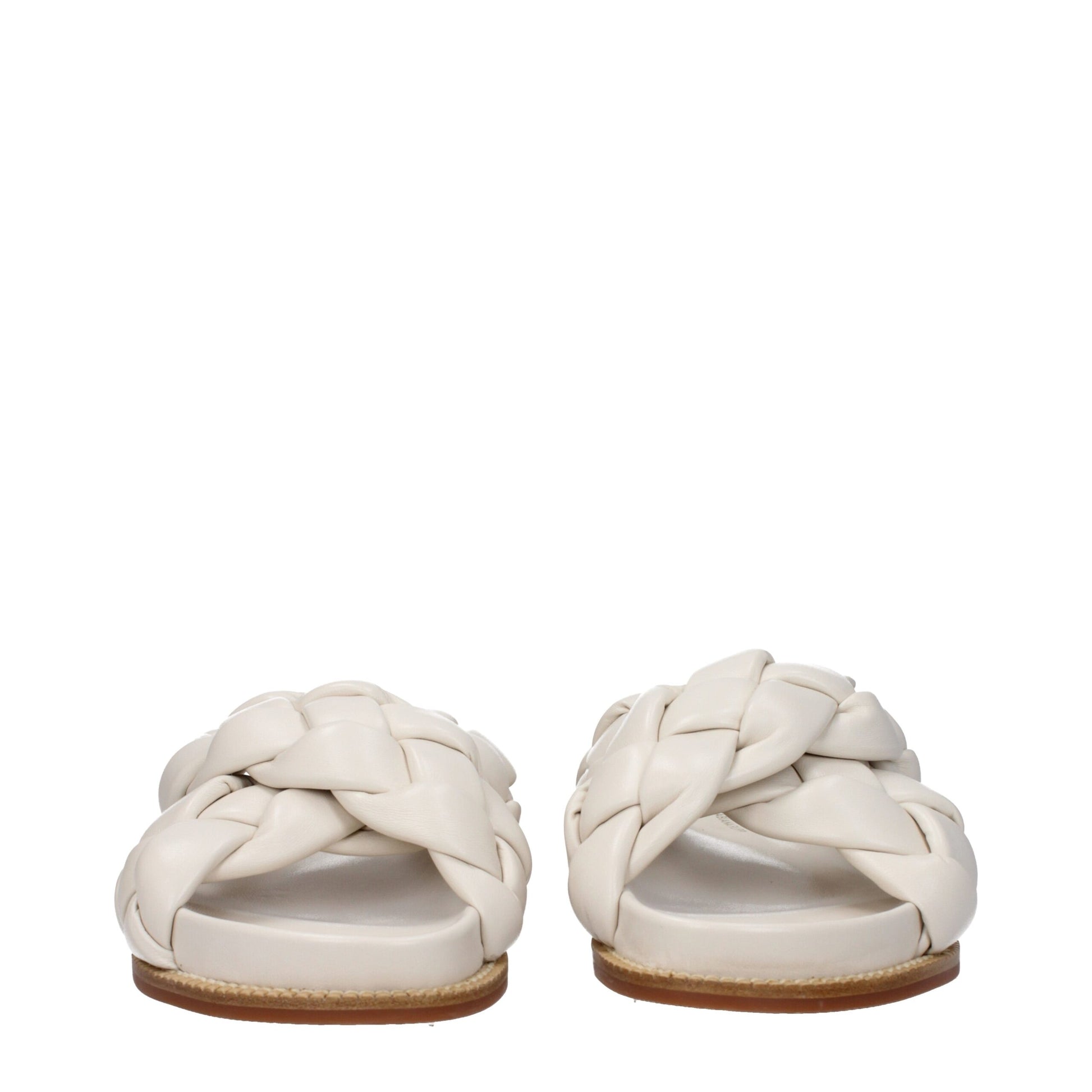 Flat Clogs Sandals by Fabiana Filippi for women in leather & rubber beige & ivory features an architectural design from the Women's Leather & Rubber Flat Clogs Sandals collection, defined by a architectural flat and open toe style for a architectural finish.